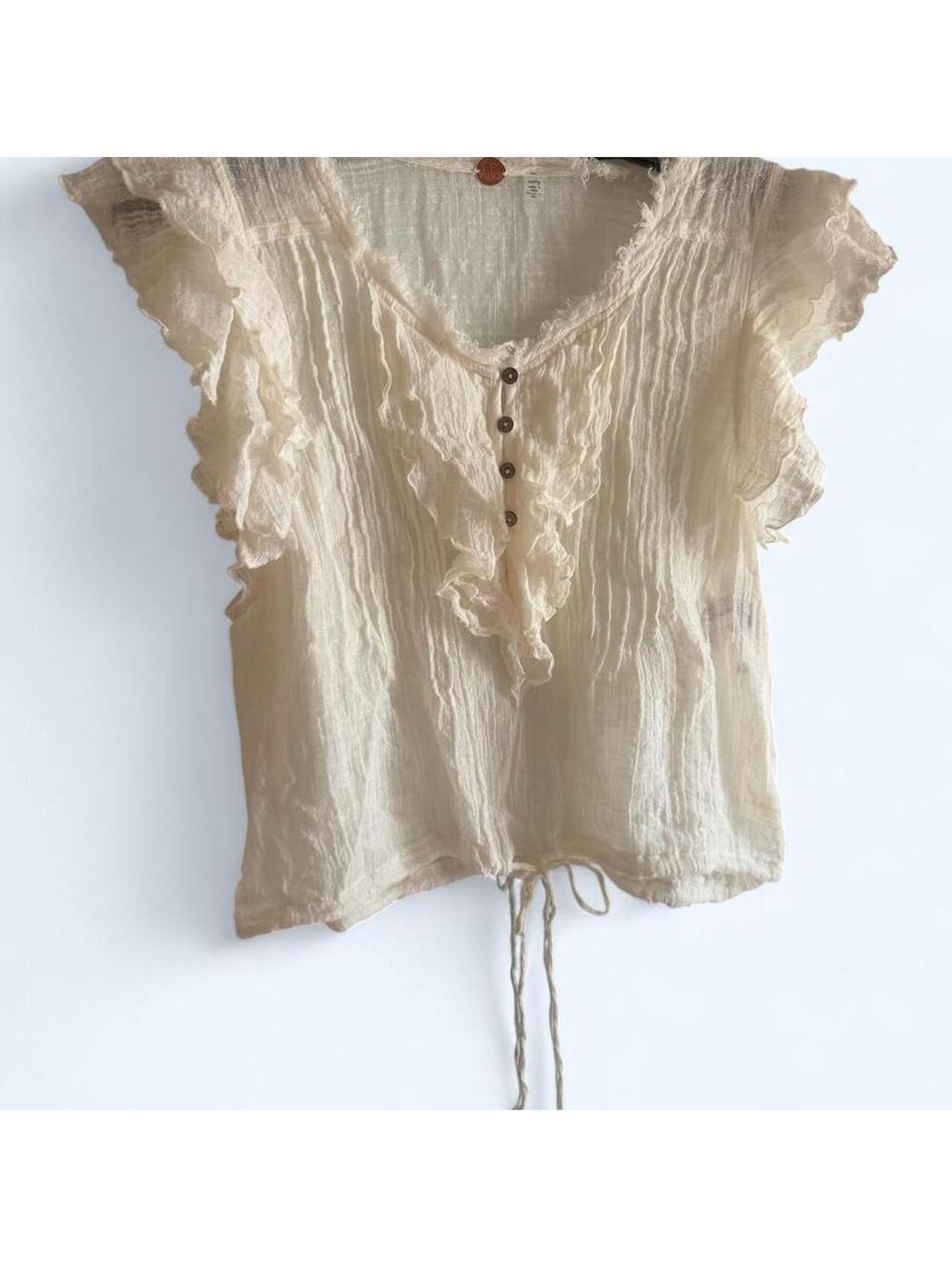 Free People Women's Cream and Tan Blous